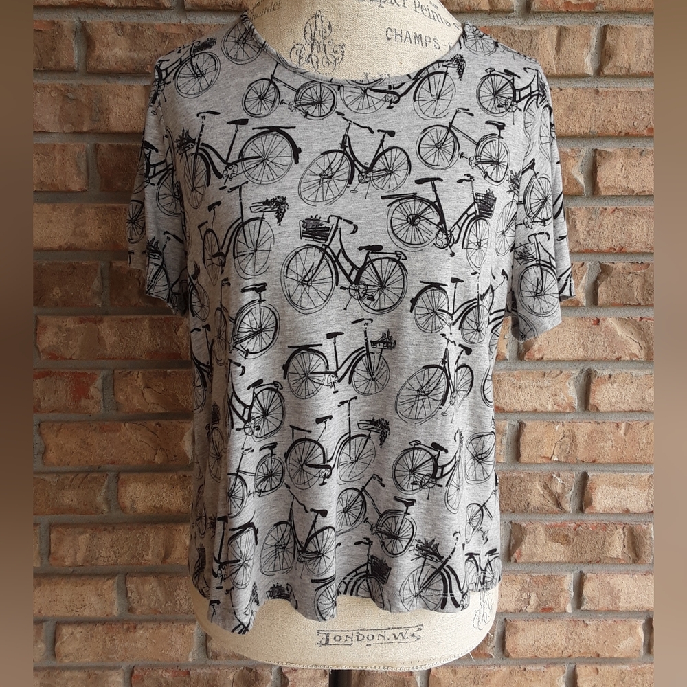 Anthropologie Bicycle Novelty Print Short Sleeve Top.